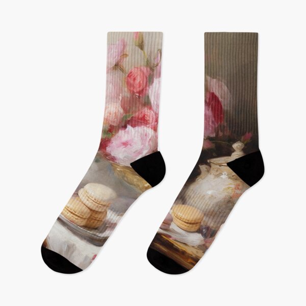 Item preview, Coquette aesthetic vintage painting of a nature morte with macaroons designed and sold by Coquette Art.