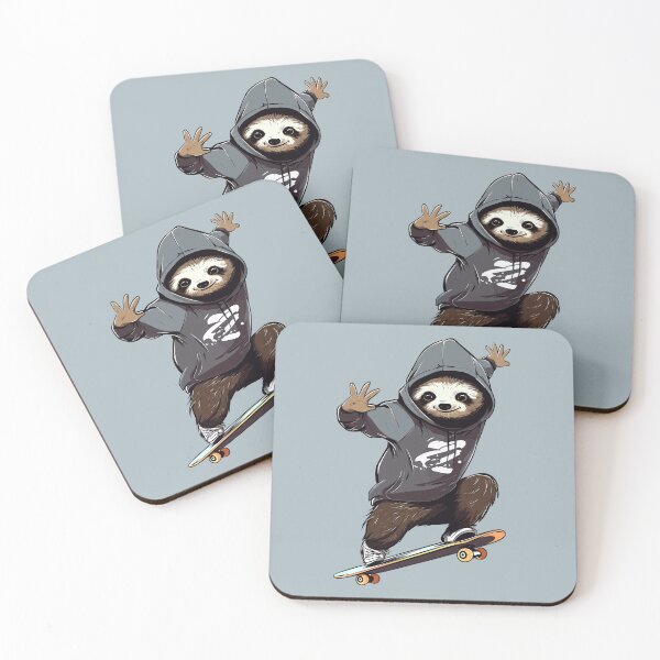 Item preview, Sloth Skater (Hooded Sloth on Skateboard) designed and sold by Sir Meow Meow.