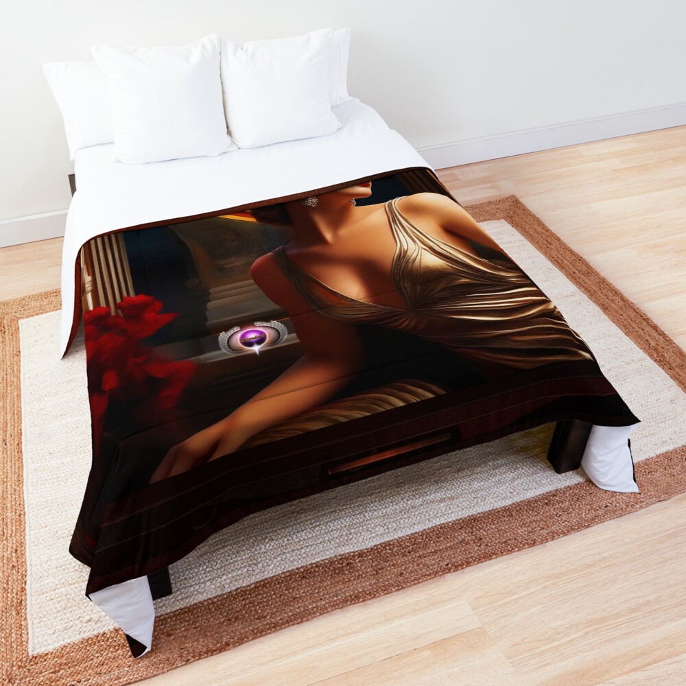 Art Deco Romantic Glamour Beautiful AI Concept Art Portrait by Xzendor7 Decorative Comforter