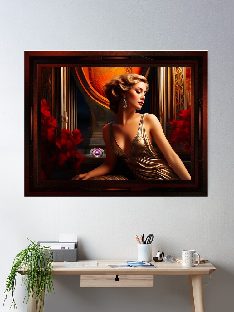 Art Deco Romantic Glamour Beautiful AI Concept Art Portrait by Xzendor7 Wall Decor Poster