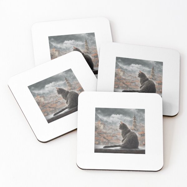 Item preview, Cat looking over the city center in a wild storm designed and sold by cesavision.