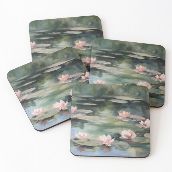 Item preview, Coquette aesthetic vintage painting of a lake with water lilies designed and sold by Coquette Art.