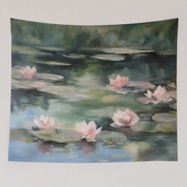 Item preview, Coquette aesthetic vintage painting of a lake with water lilies designed and sold by Coquette Art.