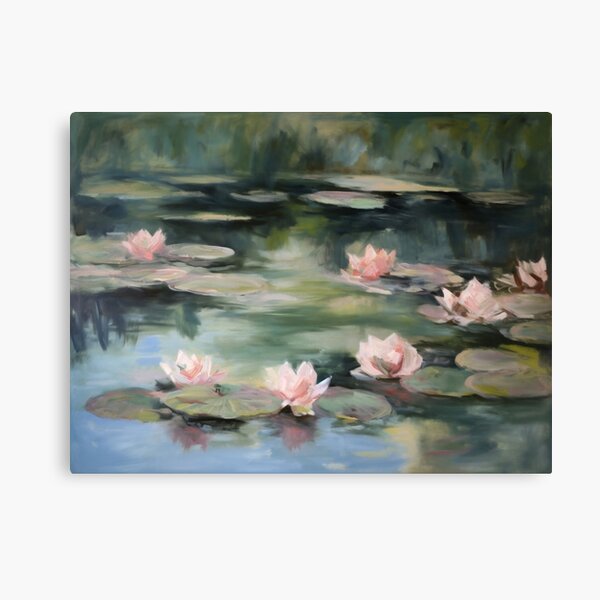 Item preview, Coquette aesthetic vintage painting of a lake with water lilies designed and sold by Coquette Art.