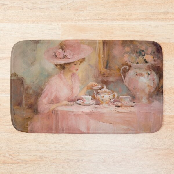 Item preview, Coquette aesthetic vintage painting of a woman having tea designed and sold by Coquette Art.