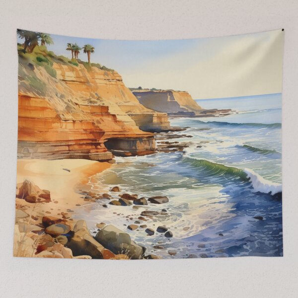 Item preview, A Watercolor Design of the Sunset Cliffs in San Diego - California - US designed and sold by Sketch-Shack.