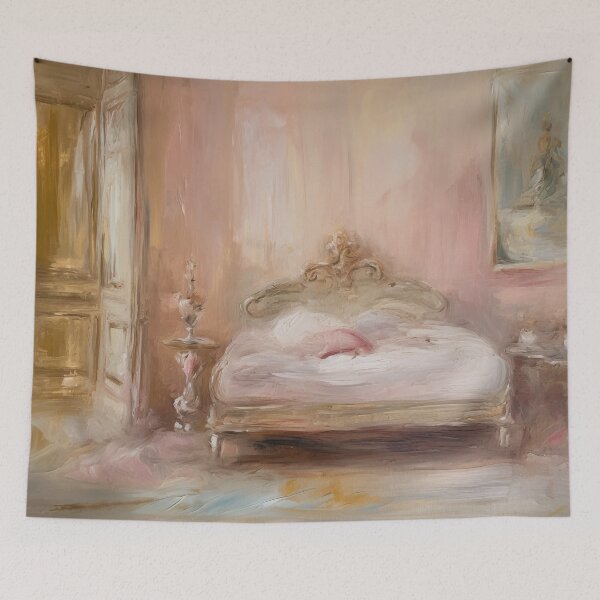 Item preview, Coquette aesthetic vintage painting of pink bedroom designed and sold by Coquette Art.
