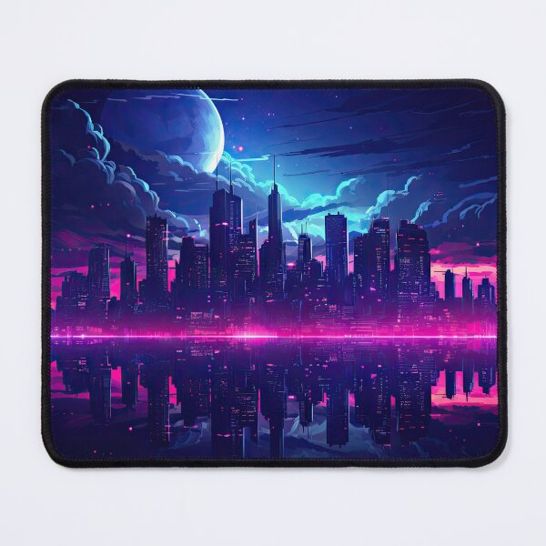 Artikelvorschau, Synthwave Cyberpunk Skyline – Retrowave-Ästhetik der 80er Jahre entworfen und verkauft von AeonAcademy.