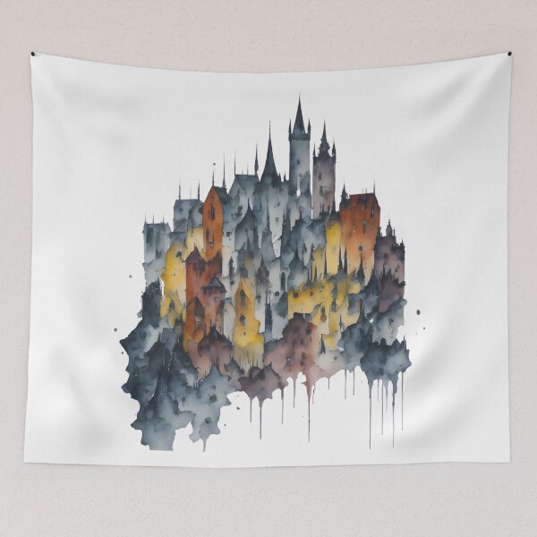 Item preview, Medieval Cityscape Abstarct Watercolour  designed and sold by MoxieVibe.