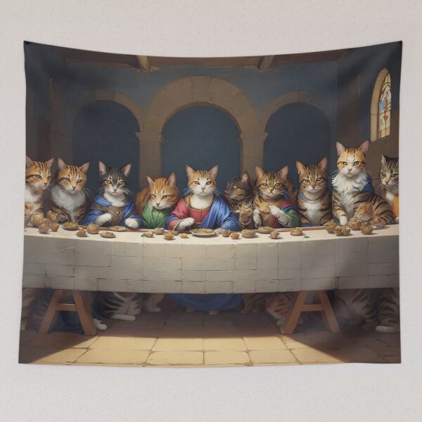 Item preview, Feasting Felines - The Last Supper Transformed with Playful Cats designed and sold by sadsapiens.