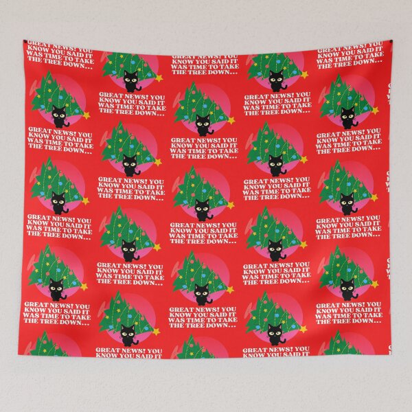 Item preview, Funny Black Cat Pushing Christmas Tree | Funny Black Cat Christmas Tree Meme designed and sold by McThingummy.