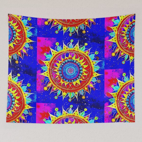Item preview, Blue Flower Mandala with rainbow colors designed and sold by Earth Nature Creations.