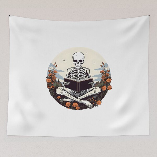 Item preview, Enchanted Skeleton Immersed in the Joy of Reading - Reading Cartoon Characters designed and sold by Ordinary Life Works.