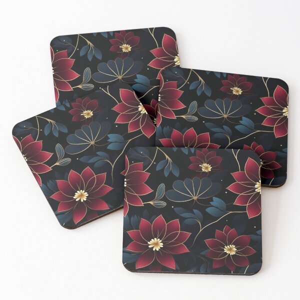 Item preview, Red and Blue Flower Pattern with Gold Outline designed and sold by Diana Sénèque.