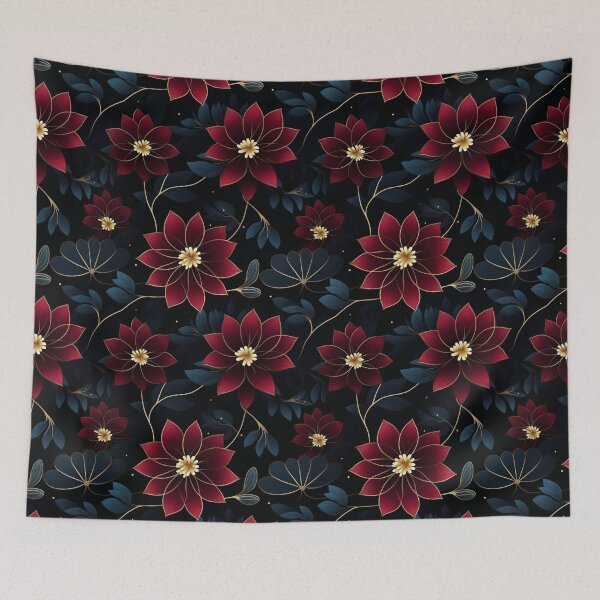 Item preview, Red and Blue Flower Pattern with Gold Outline designed and sold by Diana Sénèque.