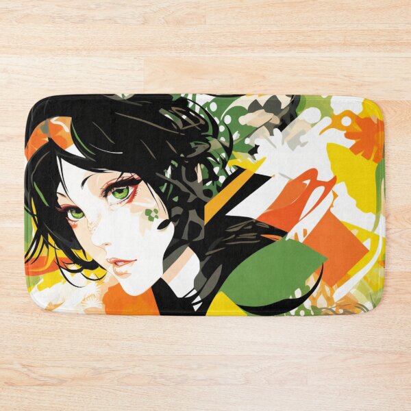 Item preview, Colorful fantasy pattern orange green yellow black ornaments girl manga face designed and sold by G-M-Designs.