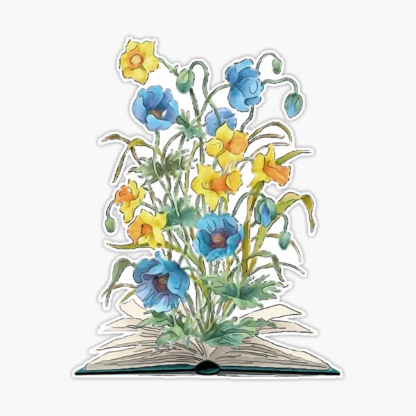 Watercolor Painting of Open Book with Flowers: Botanical Art for