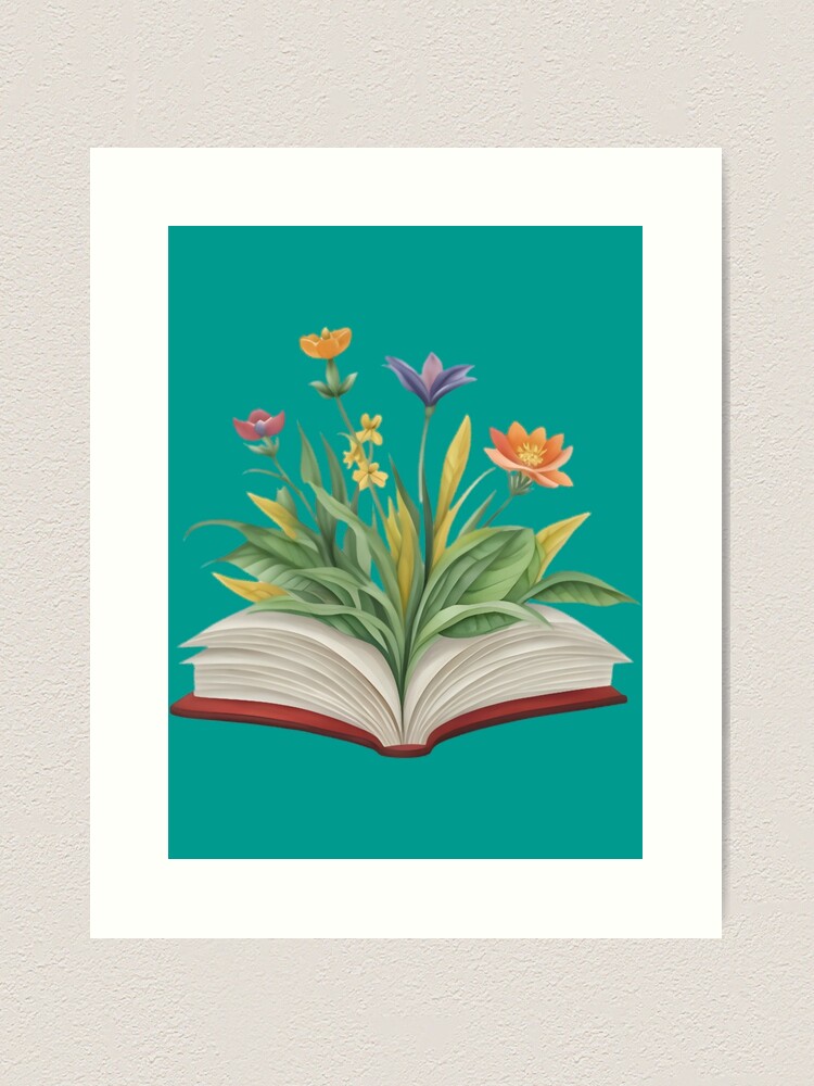 Watercolor Open Book with Florals | Art Print