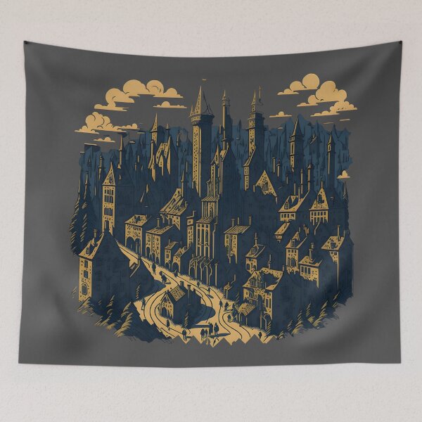 Item preview, Medieval Cityscape Abstarct cartoon designed and sold by MoxieVibe.