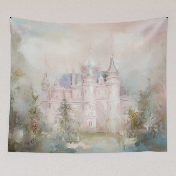Item preview, Coquette aesthetic vintage painting of pink castle designed and sold by Coquette Art.