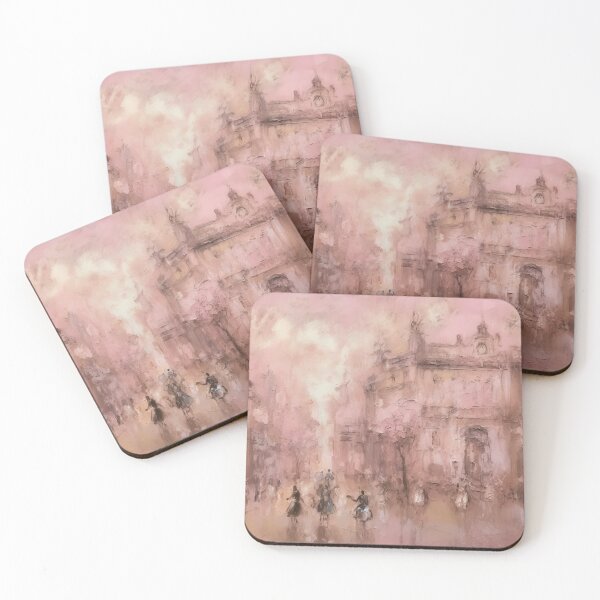 Item preview, Coquette aesthetic vintage painting of an old pink city designed and sold by Coquette Art.