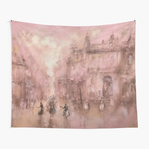 Item preview, Coquette aesthetic vintage painting of an old pink city designed and sold by Coquette Art.