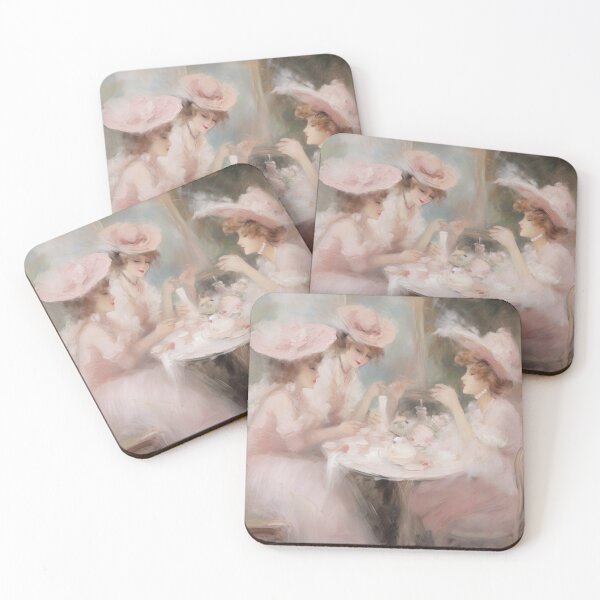 Item preview, Coquette aesthetic vintage painting of a three women having tea designed and sold by Coquette Art.