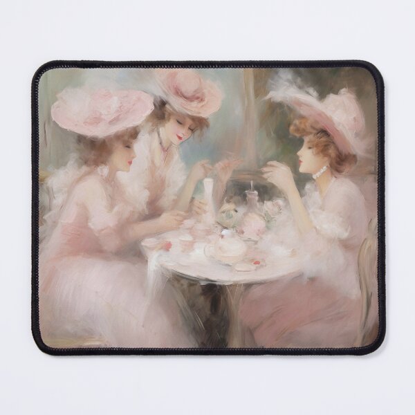Item preview, Coquette aesthetic vintage painting of a three women having tea designed and sold by Coquette Art.