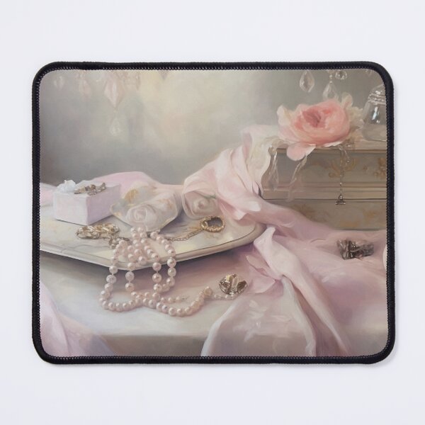 Item preview, Coquette aesthetic vintage painting of a nature morte with jewellery designed and sold by Coquette Art.
