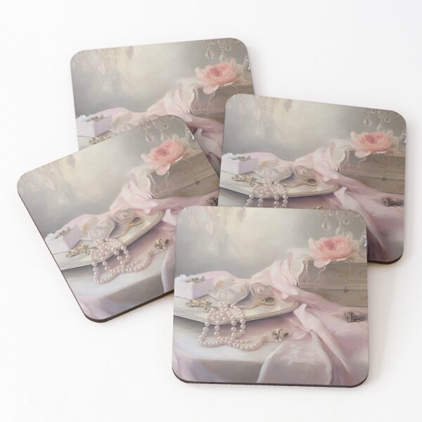 Item preview, Coquette aesthetic vintage painting of a nature morte with jewellery designed and sold by Coquette Art.