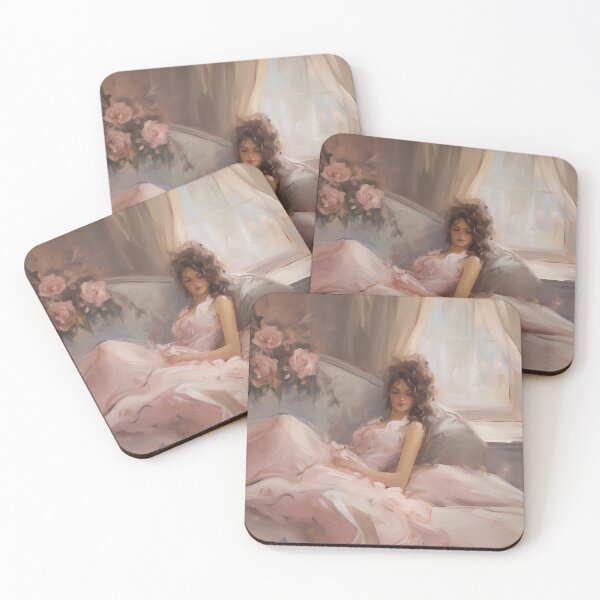 Item preview, Coquette aesthetic vintage painting of a languid woman designed and sold by Coquette Art.