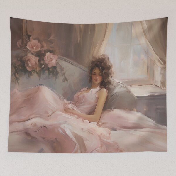 Item preview, Coquette aesthetic vintage painting of a languid woman designed and sold by Coquette Art.