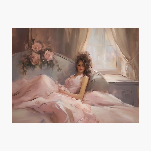 Item preview, Coquette aesthetic vintage painting of a languid woman designed and sold by Coquette Art.