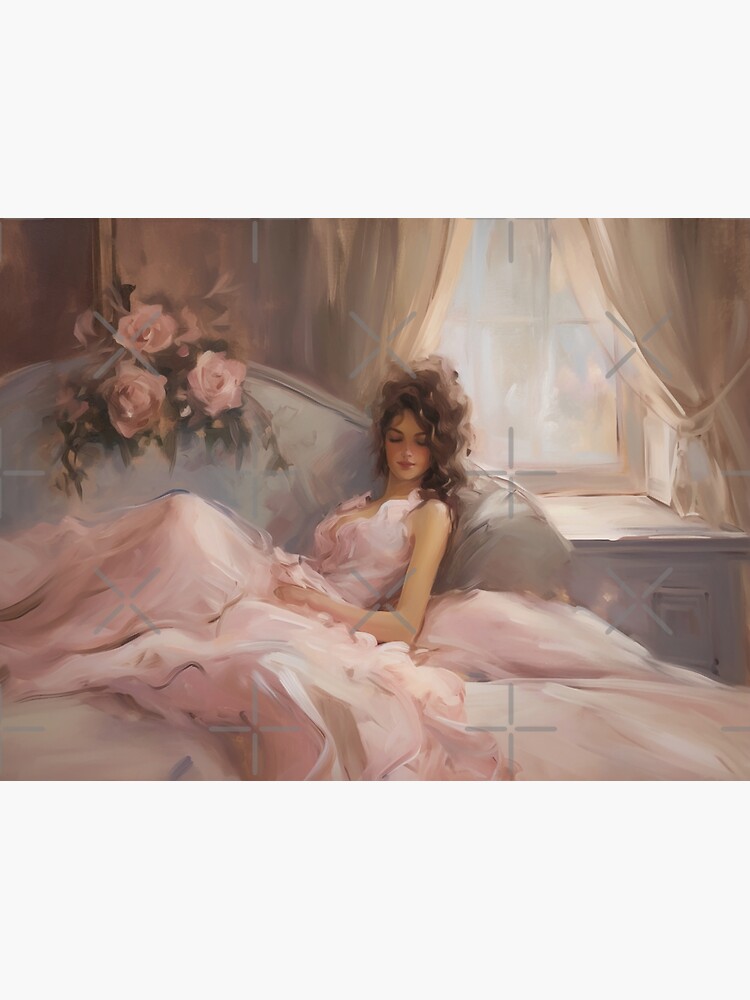 Coquette aesthetic vintage painting of a languid woman | Sticker