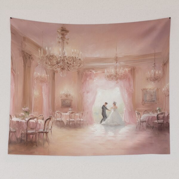 Item preview, Coquette aesthetic vintage painting of an old pink ballroom designed and sold by Coquette Art.
