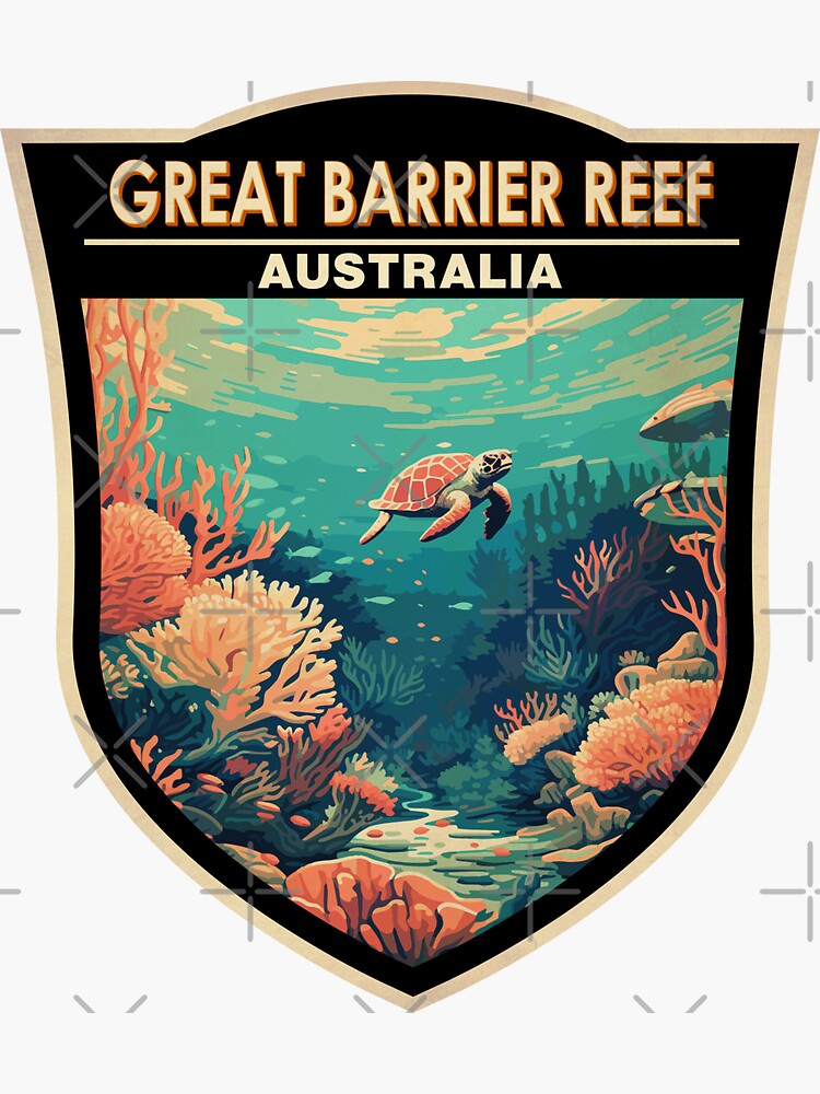 Thumbnail 3 of 3, Sticker, Great Barrier Reef Australia Travel Art Badge designed and sold by KrisSidDesigns.