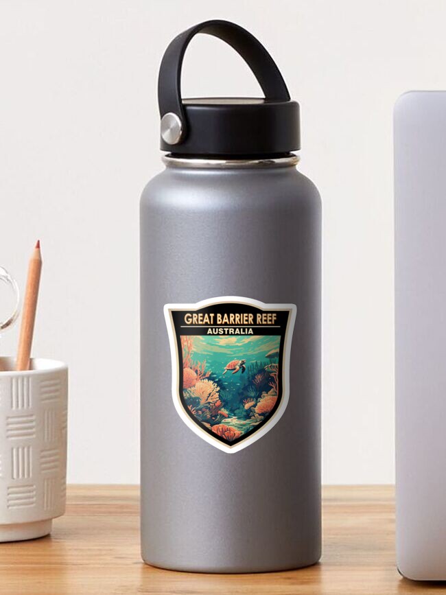 Thumbnail 1 of 3, Sticker, Great Barrier Reef Australia Travel Art Badge designed and sold by KrisSidDesigns.