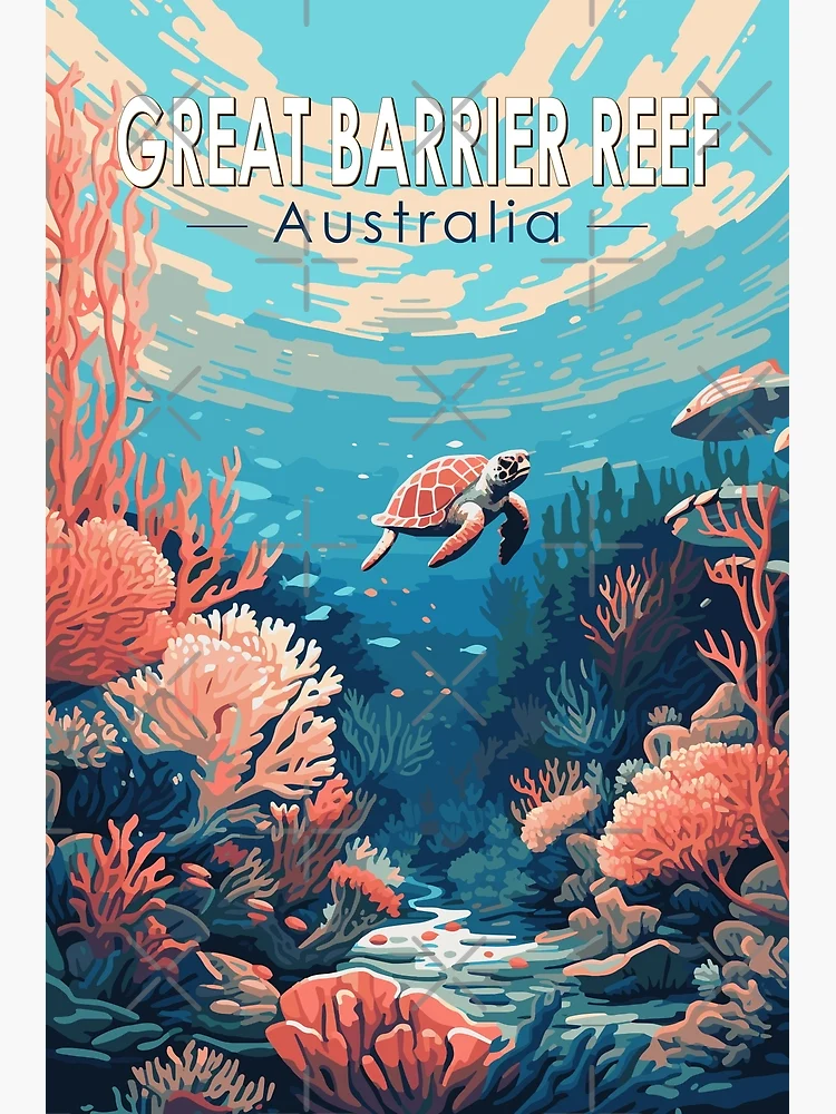 Laminated Australia Tourism Great Barrier Coral Reef Ocean Fishing Vintage  Travel Poster Dry Erase Sign 24x36 - Poster Foundry