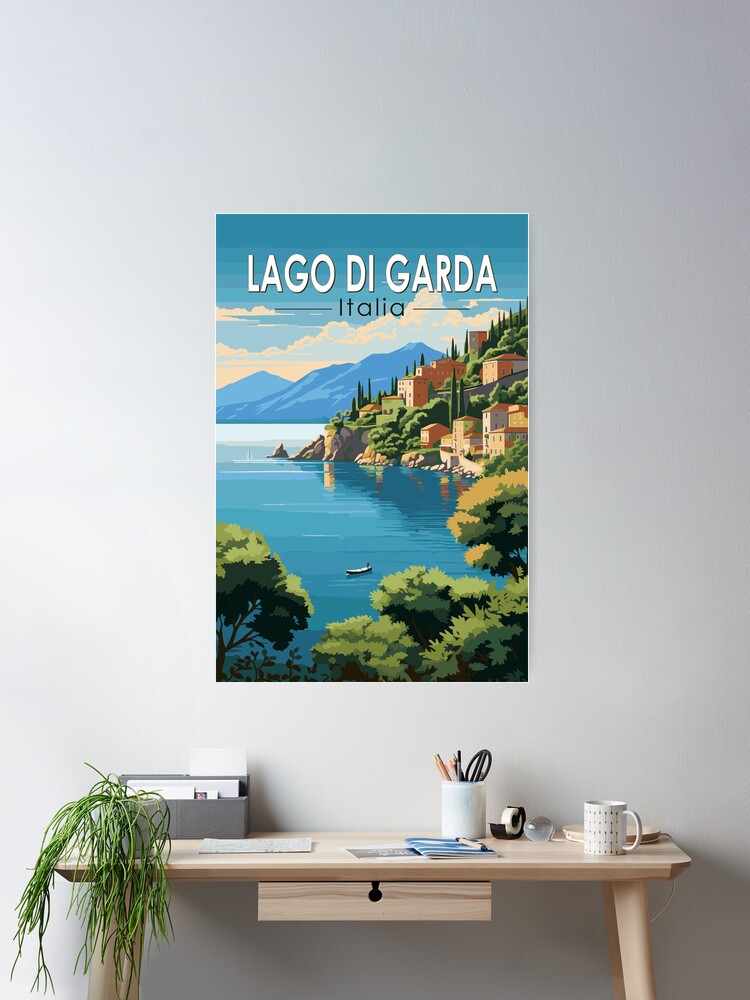 Thumbnail 2 of 3, Poster, Lago di Garda Italia Travel Art Vintage designed and sold by KrisSidDesigns.