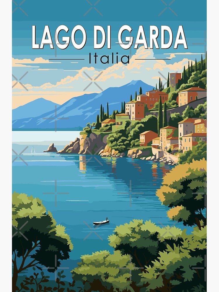 Thumbnail 3 of 3, Poster, Lago di Garda Italia Travel Art Vintage designed and sold by KrisSidDesigns.