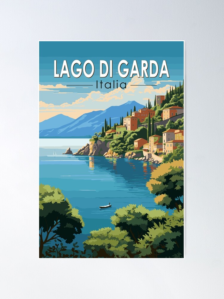 Thumbnail 1 of 3, Poster, Lago di Garda Italia Travel Art Vintage designed and sold by KrisSidDesigns.