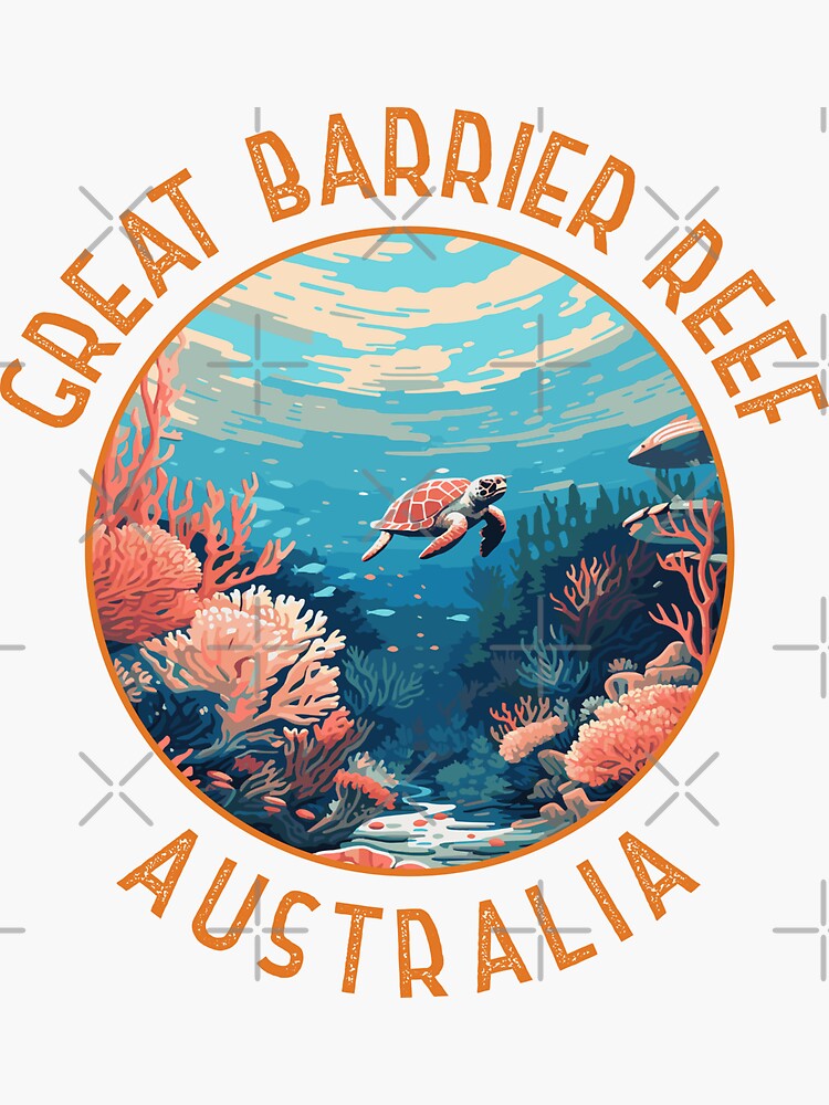Thumbnail 3 of 3, Sticker, Great Barrier Reef Australia Retro Distressed Circle designed and sold by KrisSidDesigns.
