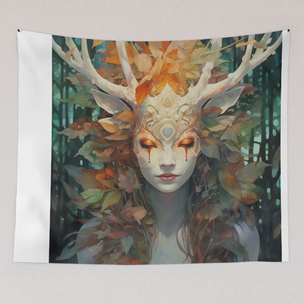Item preview, Portrait of a woman deer's face designed and sold by WallWhimsyWorks.