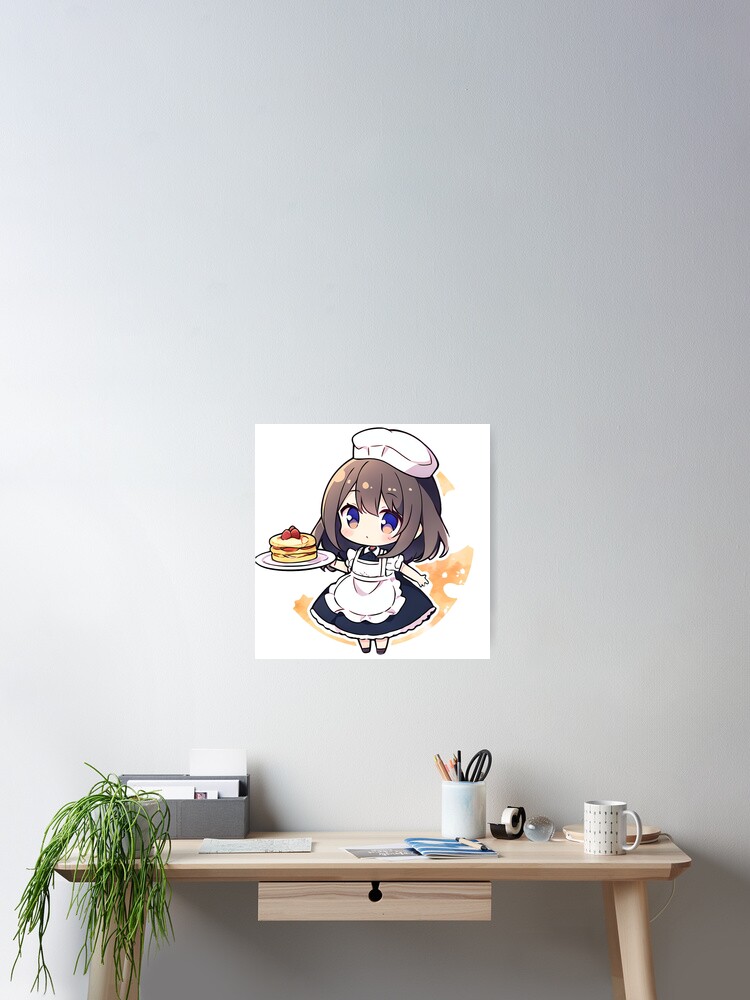 Chibi Anime Girl in Maid Outfit: Pancake Delight | Poster