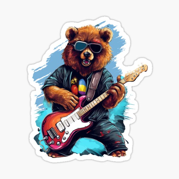 ScatterbrainTees Bear T-Shirt Gift - Bear Playing Guitar Shirt - Men's Bear Shirt - Men's Graphic Tee Bear Guitar Bear Gifts Music Gift