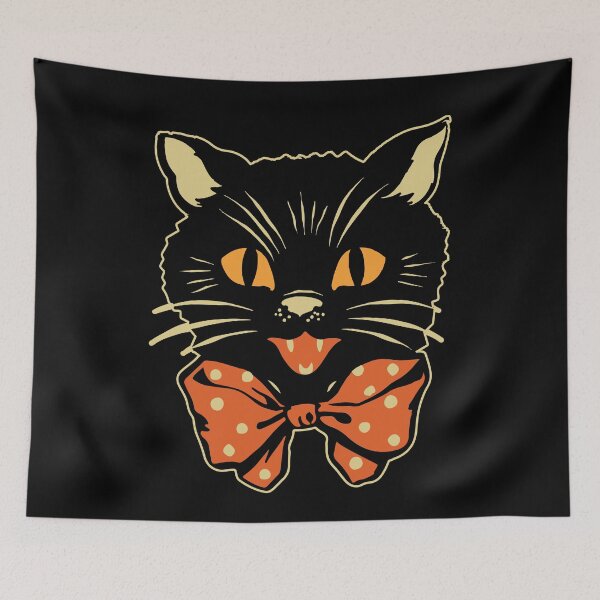 Item preview, Vintage Halloween Black with Bowtie Spooky Retro Folk Art designed and sold by PUFFYP.