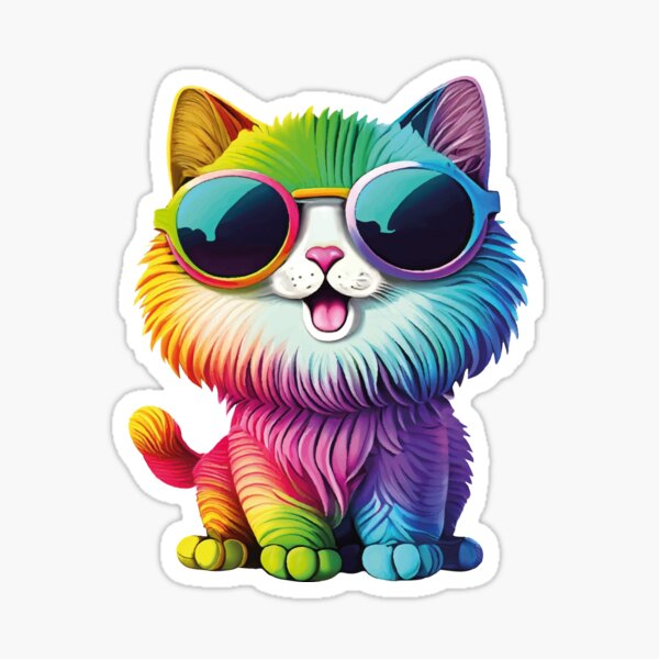Rainbow Kawaii Cool Cartoon Cat in Sunglasses Sticker