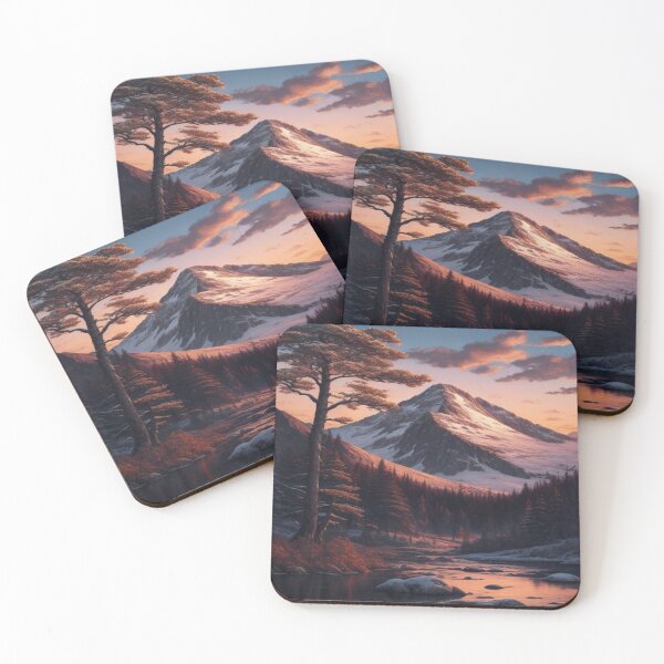 Item preview, Mountain over a river and winter florest at the sunset  designed and sold by Luke Pereira.
