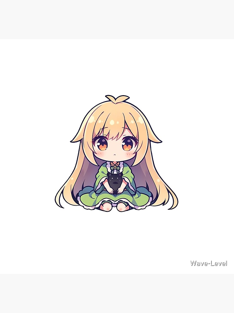 Chibi Anime Girl | Holding a Cat plushie | Sticker