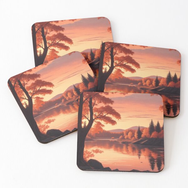 Item preview, Mountain over a river and florest at the sunset landscape designed and sold by Luke Pereira.